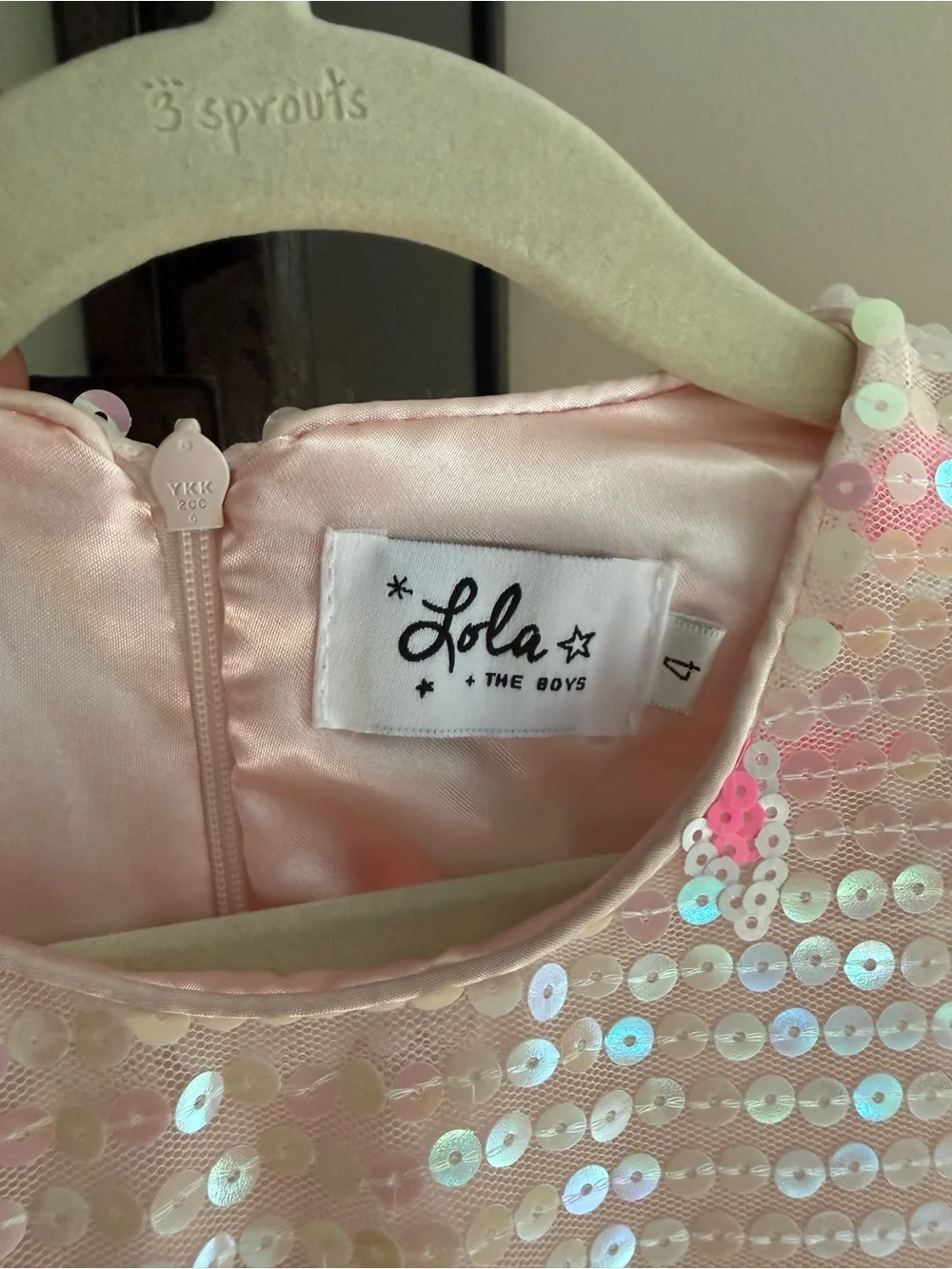 Lola + The Boys Iridescent Sequin Dress with Pink Bows
